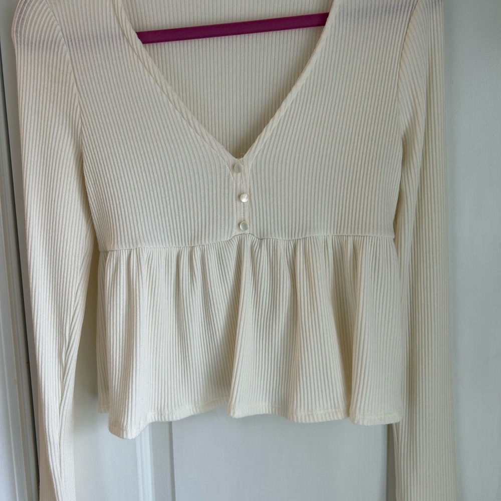 Altar'd St. Ribbed Buttoned Peplum Blouse